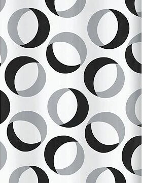Spirella sprchový záves RINGS, motív prstencov, sivo-čierny, 180 × 200 cm, polyester