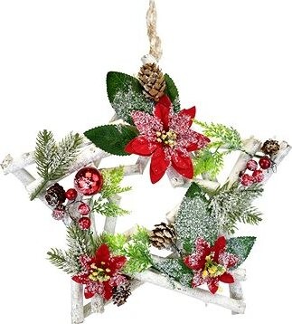 Dommio Vianočná dekorácia – hviezda s červenými poinsettiami 30 cm