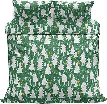 Kaptan Vánoční bavlněné povlečení Stromky zelené 140 × 200, 70 × 90 cm