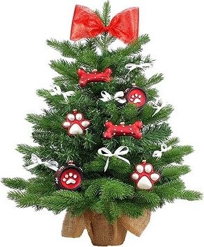 LAALU Vianočný stromček ozdobený s LED osvetlením – PSIA NÁDIELKA, 14 ks ozdôb, 60 cm