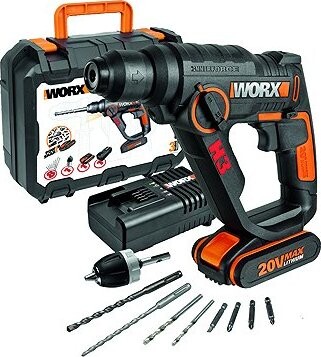 WORX Vŕtacie kladivo 3 v 1 AKU 20 V s príslušenstvom v kufri WX390 (1× 2 Ah)