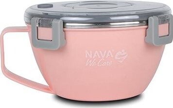 Nava Greece okrúhly antikorový obedový box „We Care“, ružový 850 ml