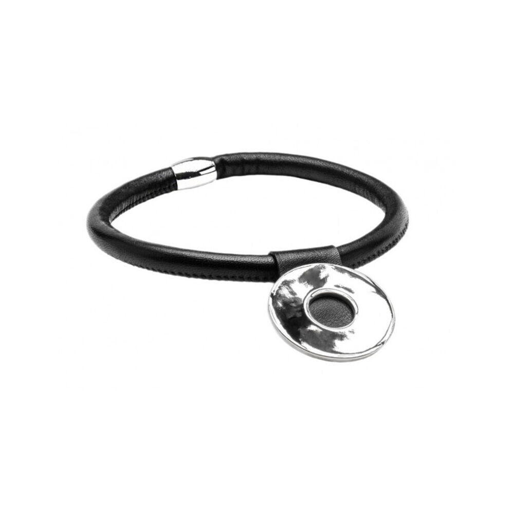 Dámsky kožený náhrdelník typu choker s lesklým visiacim kolieskom 18430