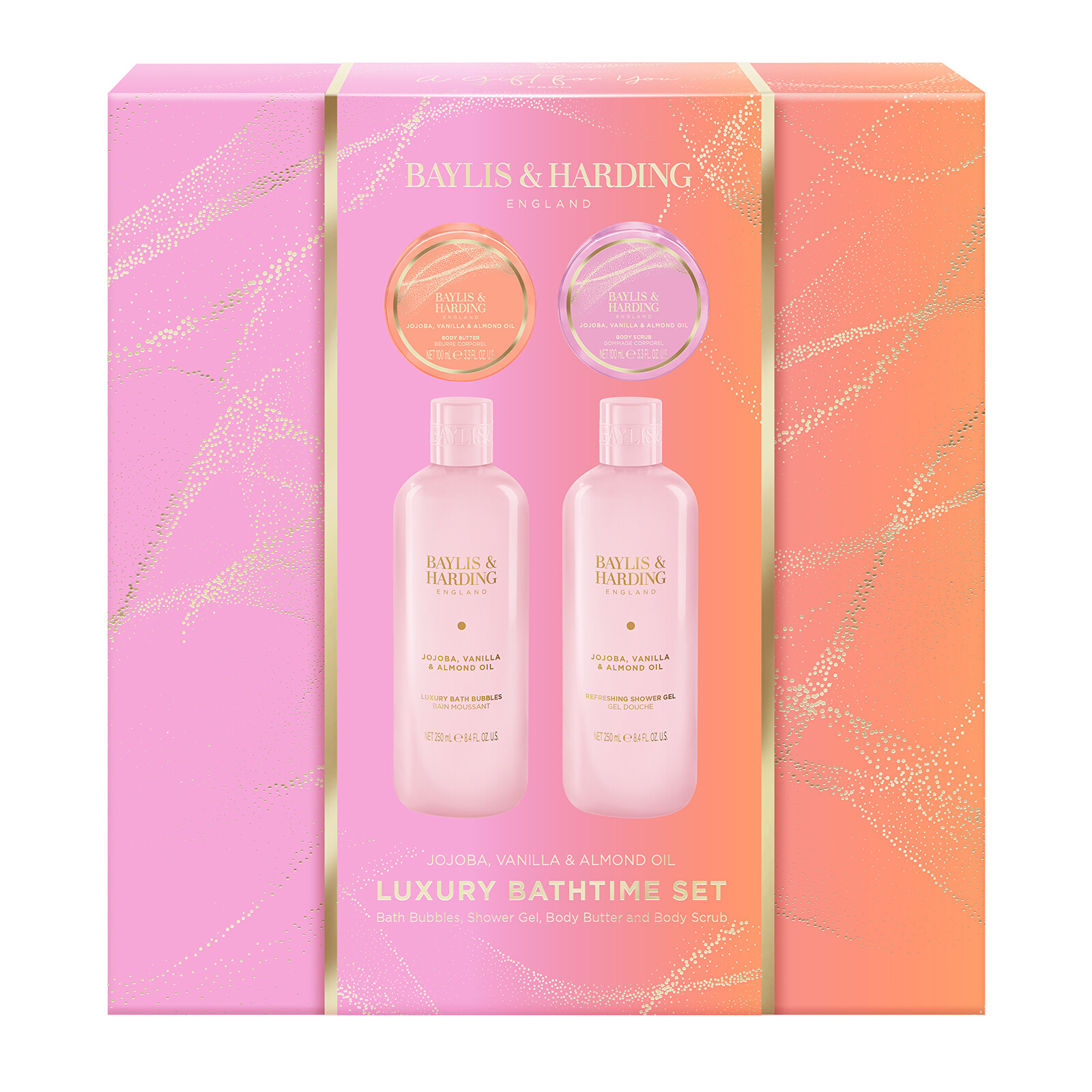 Baylis & Harding Darčeková sada Jojoba, Vanilka & Mandľový olej Bathtime Set 4 ks