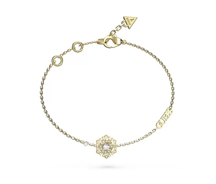 Guess Štýlový pozlátený náramok s kvetinou La Fleur JUBB04557JWYG 21 cm