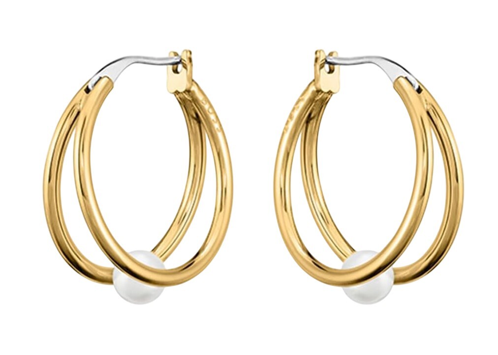 Hugo Boss Nežné kruhové náušnice s perlami Cora 1580267