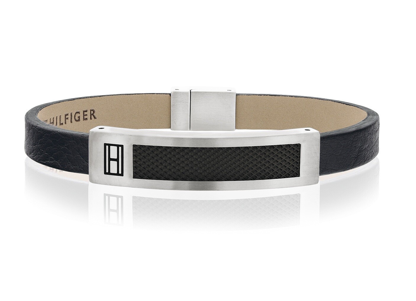 Tommy Hilfiger Čierny kožený náramok pre mužov 2701061