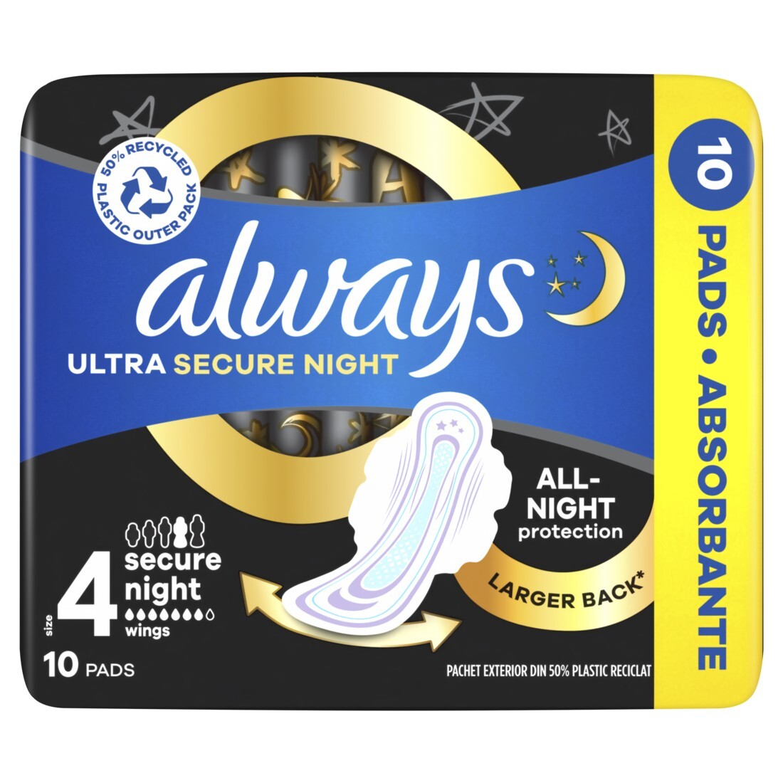 Always Nočné hygienické vložky Ultra Secure Night S4 10 ks