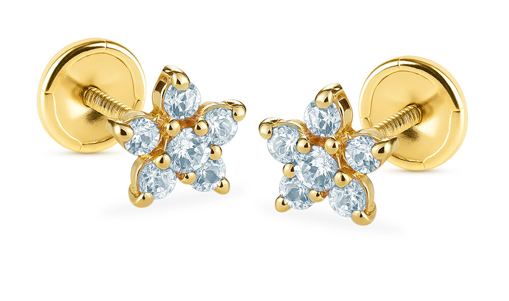 Brilio Zlaté hviezdičkové náušnice so syntetickým akvamarínom 14/188.961/17AM-S