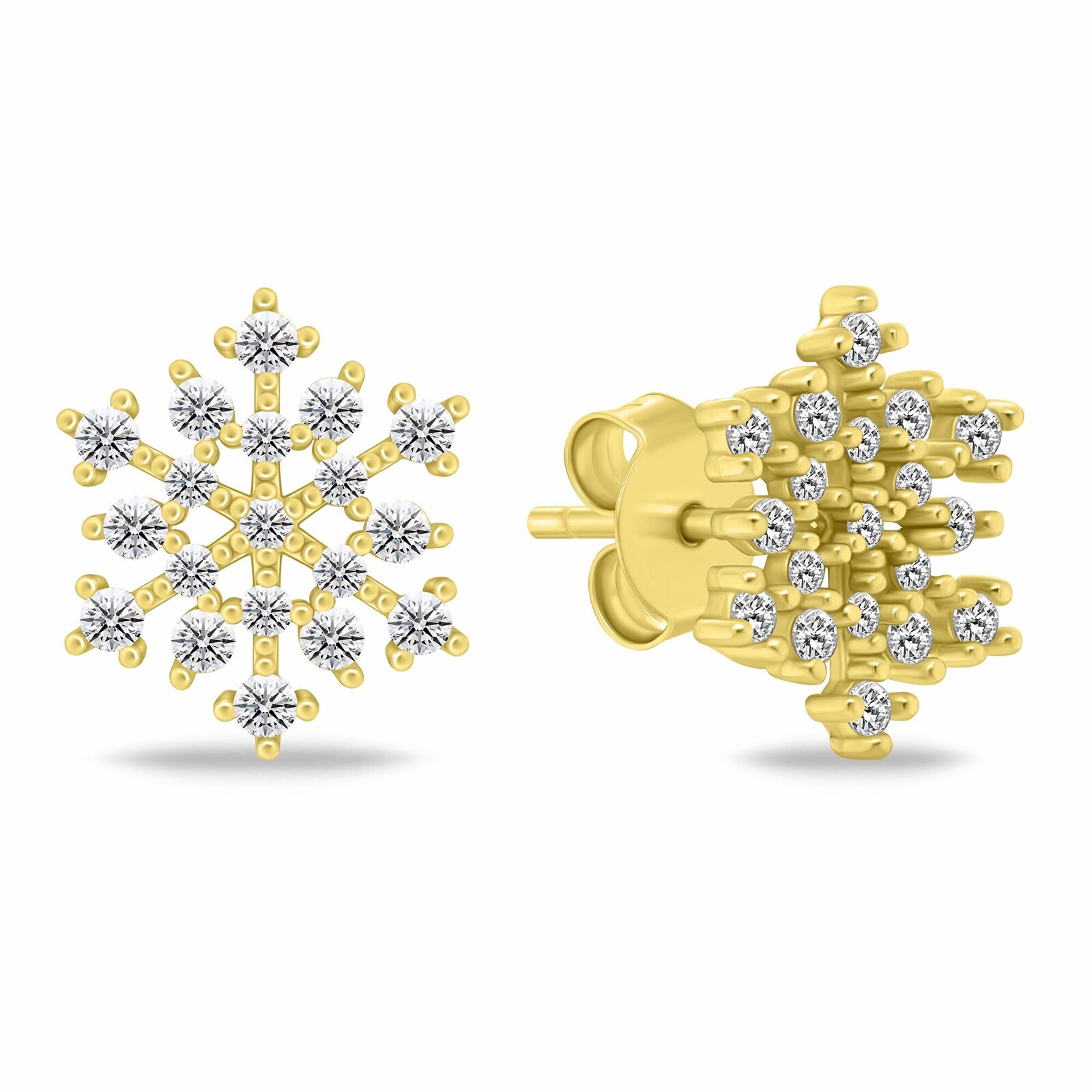 Brilio Silver Blyštivé pozlátené náušnice vločky so zirkónmi EA1247Y