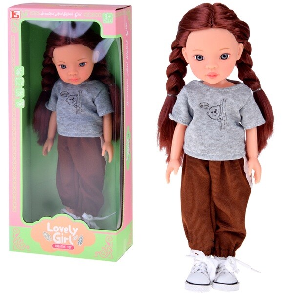 Očarujúca bábika s dlhými hnedými vlasmi v športovom oblečení