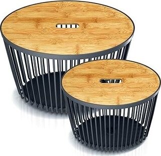 Prosperplast Súprava 2 univerzálnych oválnych košov s bambusovými vekami CLUBO, 30 + 55 l, antracit