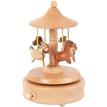 eliNeli Dřevěná hrací skříňka - kolotoč s koníky