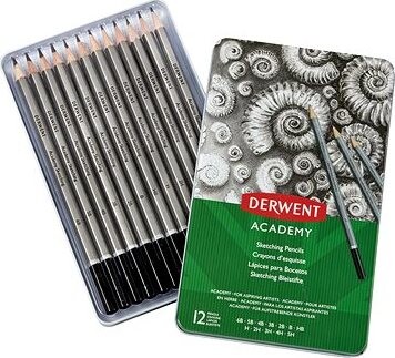 DERWENT Academy Sketching Pencils Tin v plechovej škatuľke, šesťhranná – súprava 12 tvrdostí