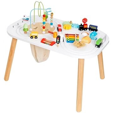 Derrson detský montessori stôl s aktivitami a vláčikovou dráhou