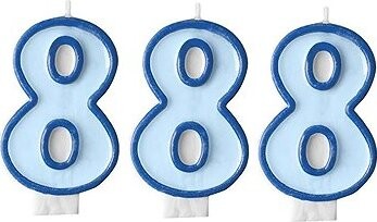 PARTYDECO Narodeninová sviečka 8, modrá, 7 cm, 3 ks