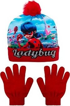 Kúzelná lienka – súprava čiapka a rukavice, červená, 52