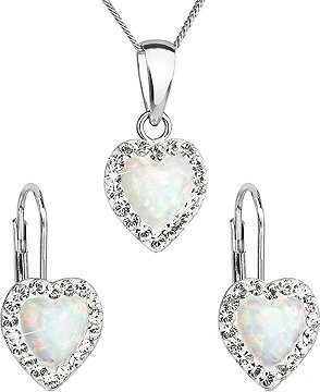 EVOLUTION GROUP 39161.1 biely synt. opál súprava dekorovaná kryštálmi Preciosa® (925/1000, 2 g)