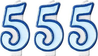 PARTYDECO Narodeninová sviečka 5, modrá, 7 cm, 3 ks