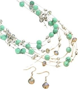 Flor de Cristal Náhrdelník a náušnice Roztopašné koráliky – zelená
