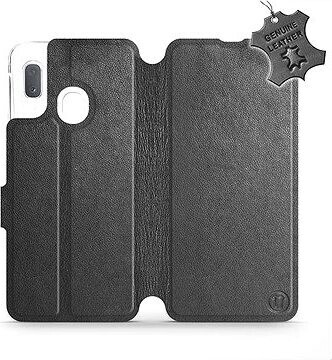 Flip puzdro na mobil Samsung Galaxy A20e – Čierne – kožené – Black Leather
