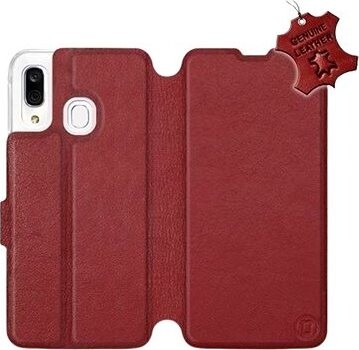 Flip puzdro na mobil Samsung Galaxy A40 – Tmavočervené – kožené – Dark Red Leather
