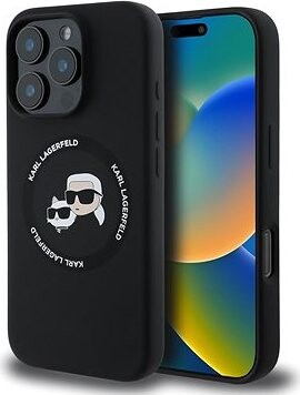 Karl Lagerfeld Liquid Silicone K & CH Heads MagSafe Zadný Kryt pre iPhone 16 Pro Max Black