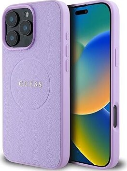 Guess PU Grained Classic Logo MagSafe Zadný Kryt pre iPhone 16 Pro Purple