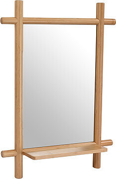 Zrkadlo nástenné, 55 × 74 cm, polica, masív bambus, prírodný odtieň
