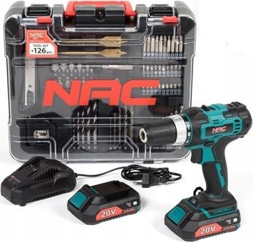 NAC Vŕtačka AKU s príslušenstvom 126 dielov CDB2-40-S-LI-20 V (2× 2 Ah)