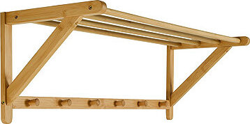 Nástenná polica s vešiakmi, masív bambus prírodný odtieň