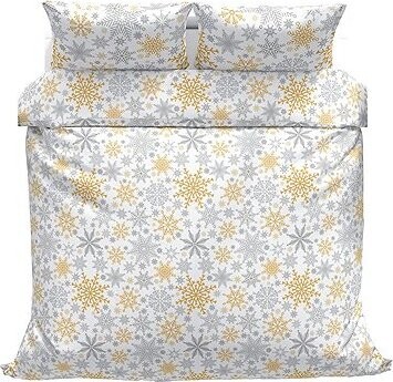 Kaptan Vánoční bavlněné povlečení Vločky zlaté 140 × 200, 70 × 90 cm