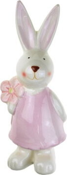 DOMMIO Veľkonočná dekorácia – Zajačica keramická s kvetom 21 cm