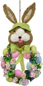 DOMMIO Veľkonočná dekorácia – Veniec so zajacom a vajíčkami, zelený, 57 × 25 cm