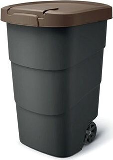 PROSPERPLAST Smetná nádoba, s odolnými kolieskami Wheeler, antracit s hnedým vekom 110 l