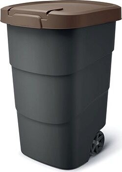 Prosperplast Smetná nádoba s odolnými kolieskami Wheeler, antracit s hnedým vekom 95 l