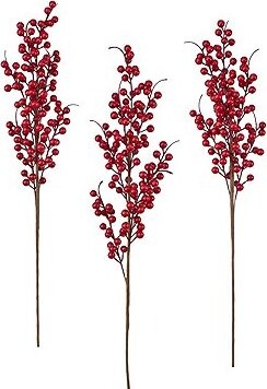 DOMMIO Větev s červenými bezinkami 75 cm, set 3 ks