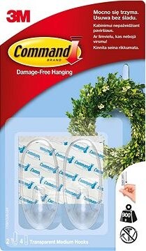 3M Command™ číre samolepiace plastové háčiky, stredné vyhotovenie, nosnosť 900 g, 2 ks