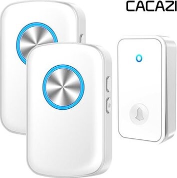 CACAZI FA28Bezdrôtový bezbatériový zvonček – 2× prijímač + 1× tlačidlo – biely