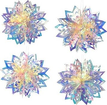 DOMMIO Vločka trojrozměrná s duhovým efektem průměr 20 cm, 4 ks