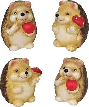 DOMMIO Ježci s jablíčkem a houbičkou keramický 4 ks set, 9 cm