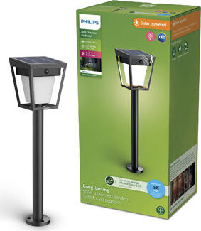 Philips Nissa solárny LED stĺpik s pohybovým senzorom 1,8 W, 250/25 lm, 3000 K, IP44, čierny