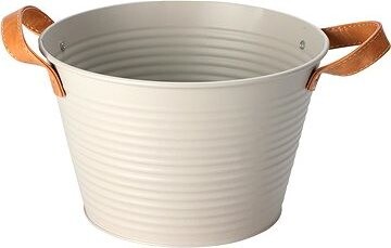 H & L Kovový kôš s koženými uchami, 17 cm, svetlo sivý