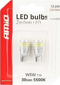 AMIO LED žiarovky CANBUS 12 V/24 V 5 W W2,1 × 9,5 d, 2 ks
