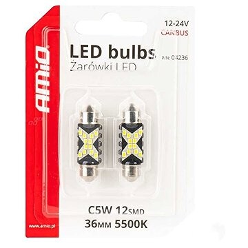 AMIO LED žiarovky Festoon CANBUS 12/24 V SV 36 mm číre, 2 ks