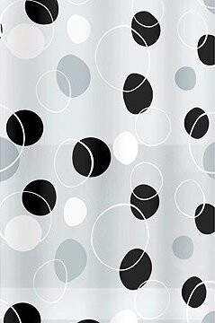 Spirella sprchový záves BUBBLE, motív krúžky, bielo – čierny, PEVA, 180 × 200 cm