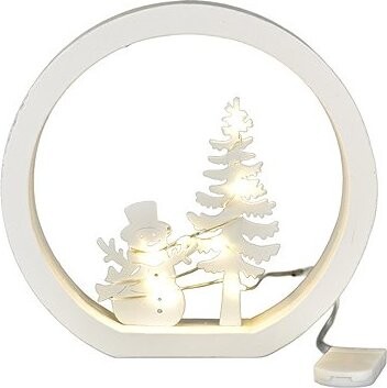 DOMMIO Dřevěné okénko se sněhulákem LED osvětlení 15 × 15,5 cm