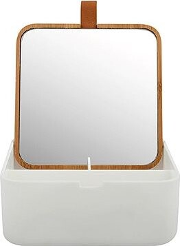 Spirella zrkadlo so šperkovnicou Alais, 15 × 13,8 × 13,8 cm, biele, plast, bambus