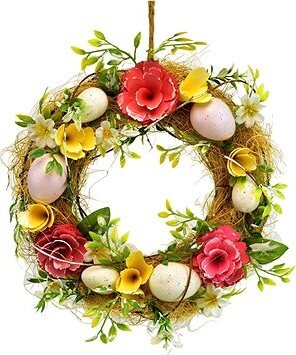 DOMMIO Veľkonočná dekorácia – Jarný veniec s vajíčkami a kvietkami, priemer 25 cm