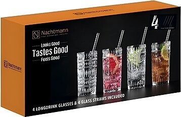 Nachtmann TASTES GOOD Súprava Longdrink pohárov so sklenenou slamkou 4 + 4 ks